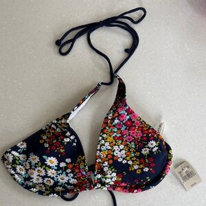 NWT American Eagle Outfitters string bikini top, navy background w flowers, sz S